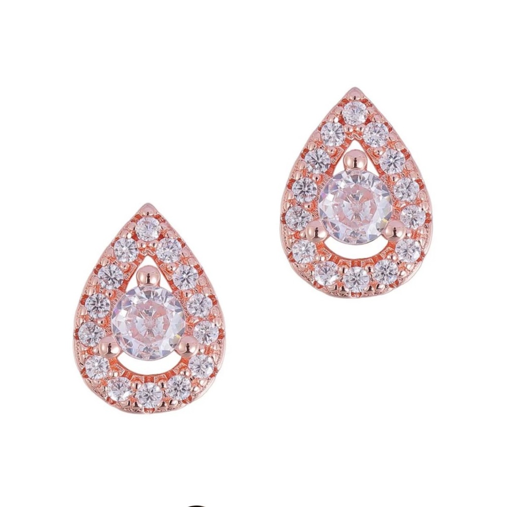 Adornia Rose Pink Pear Cut Halo Crystal Stud Earrings